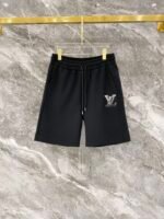 Louis Vuitton Black Rhinestone Letter Logo Crew Neck T-Shirt & Drawstring Shorts Two-Piece Set - Image 4