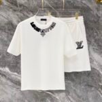 Louis Vuitton White Letter Logo Crew Neck T-Shirt & Drawstring Shorts Two-Piece Set