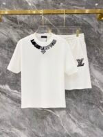 Louis Vuitton White Letter Logo Crew Neck T-Shirt & Drawstring Shorts Two-Piece Set