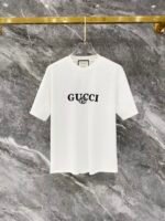 Gucci White Letter Print Metal Badge Crew Neck T-Shirt & Drawstring Shorts Two-Piece Set - Image 2