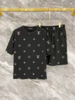 Louis Vuitton Black Glitter Monogram Print Tee & Shorts Co-Ord Set