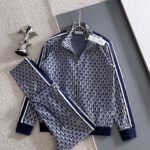 Lacoste Geometric Print Tracksuit Set Zip-Up Jacket & Jogger Pants with Stripe Detail