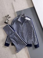 Lacoste Geometric Print Tracksuit Set Zip-Up Jacket & Jogger Pants with Stripe Detail