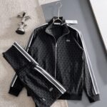 Lacoste Black Geometric Print Tracksuit Set Zip-Up Jacket & Jogger Pants