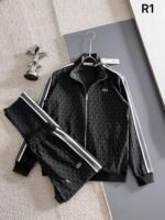 Lacoste Black Geometric Print Tracksuit Set Zip-Up Jacket & Jogger Pants
