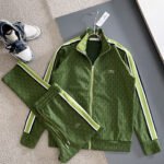 Lacoste Dark Green Geometric Print Tracksuit Set Zip-Up Jacket & Jogger Pants