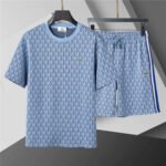Lacoste Blue Geometric Print Men's 2-Piece Round Neck T-Shirt & Shorts Set