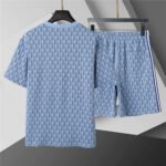 Lacoste Blue Geometric Print Men's 2-Piece Round Neck T-Shirt & Shorts Set - Image 5