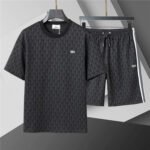 Lacoste Black Geometric Print Men's 2-Piece Round Neck T-Shirt & Shorts Set