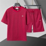 Lacoste Wine Geometric Print Men's 2-Piece Round Neck T-Shirt & Shorts Set