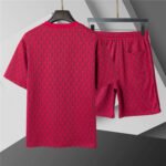 Lacoste Wine Geometric Print Men's 2-Piece Round Neck T-Shirt & Shorts Set - Image 6