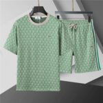 Lacoste Light Green Geometric Print Men's 2-Piece Round Neck T-Shirt & Shorts Set