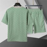 Lacoste Light Green Geometric Print Men's 2-Piece Round Neck T-Shirt & Shorts Set - Image 2