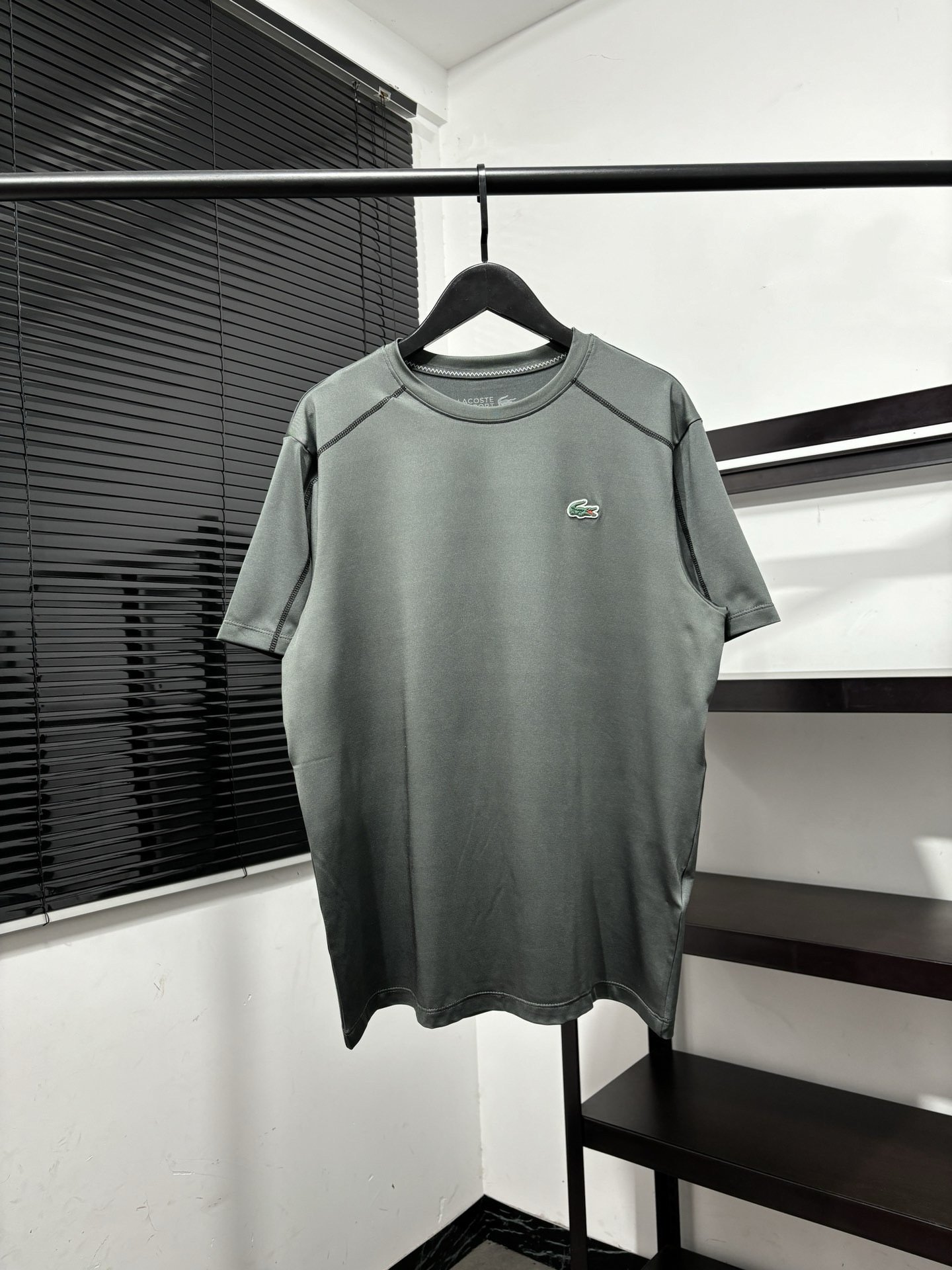 13425036360360128 Lacoste Contrast Stitch Crew Neck Quick Dry Sports Short Sleeve T-shirt Gray - Image 1