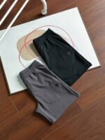 Descente Black & Dark Gray Elastic Waist Small Embroidered Logo Casual Cotton Sweat Shorts - Image 3