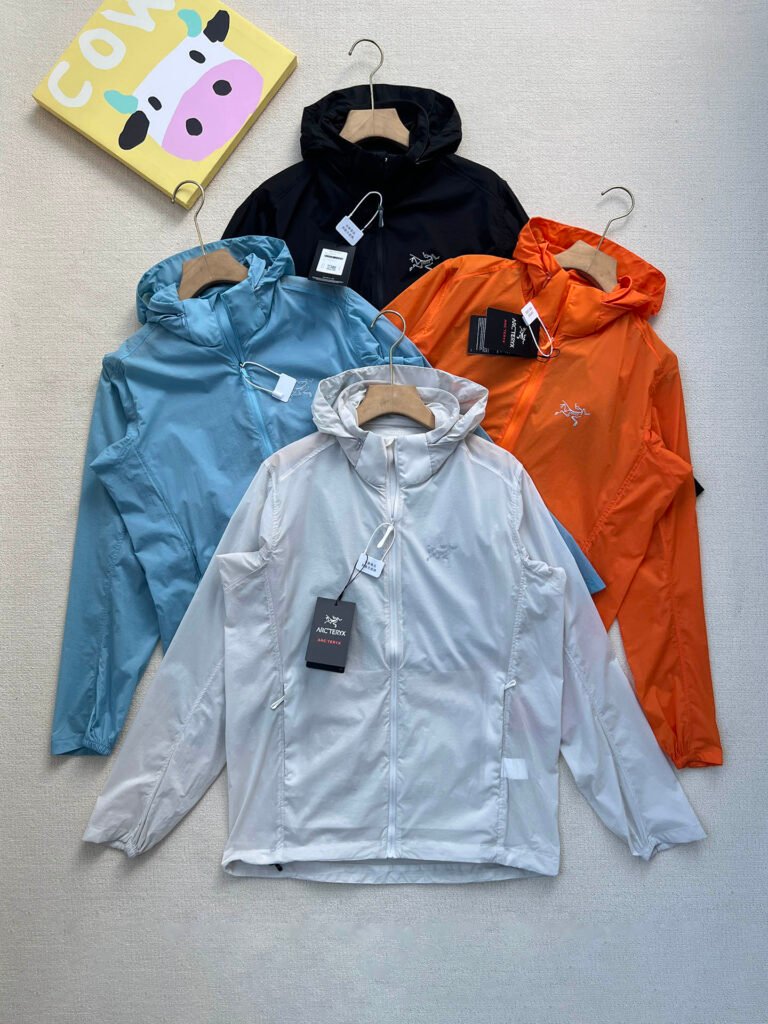 Arc'Teryx White Black Light Blue Orange Hooded Full Zip Sun Protection Skin Jacket