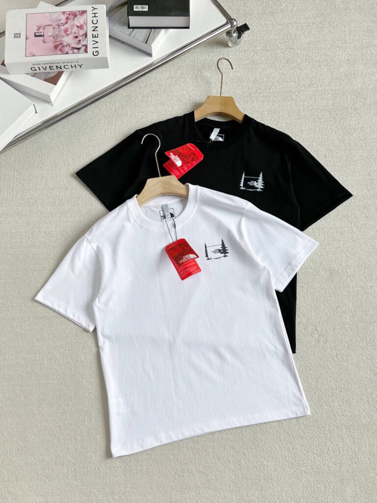 The North Face White & Black Small Pine Tree Landscape Graphic Crew Neck Cotton Short Sleeve T-shirt