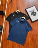Descente Small Arrow Logo Quick Dry Lapel Polo Shirt  In Black Blue
