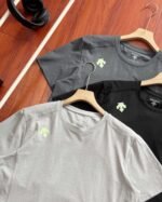 Descente Fluorescent Green Small Logo Breathable Mesh Spliced Sports T-shirt 3 Colors - Image 2
