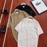 Lacoste Vertical Ribbed Knit Lapel Polo Short Sleeve Shirt 3 Colors