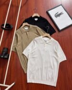 Lacoste Vertical Ribbed Knit Lapel Polo Short Sleeve Shirt 3 Colors