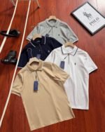 Ralph Lauren Contrast Trim Collar Half Zipper Pony Embroidered Pique Polo Shirt 4 Colors