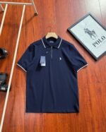 Ralph Lauren Contrast Trim Collar Half Zipper Pony Embroidered Pique Polo Shirt 4 Colors - Image 6