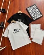 Dior Handwritten Letter Embroidered Crew Neck Cotton Casual Short Sleeve T-shirt 2 Colors