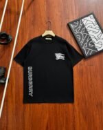 Burberry Knight Embroidery Vertical Letter Print Crew Neck Cotton Loose Short Sleeve T-shirt 2 Colors - Image 4