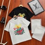 Louis Vuitton Ukiyo-E Landscape Boat Floral Graphic Print Crew Neck Cotton Casual Short Sleeve T-shirt 2 Colors