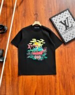 Louis Vuitton Ukiyo-E Landscape Boat Floral Graphic Print Crew Neck Cotton Casual Short Sleeve T-shirt 2 Colors - Image 3