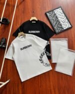 Burberry Wheat Garland Letter Print Crew Neck Cotton Loose Short Sleeve T-shirt 2 Colors