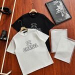 Chanel Outline Logo Bold Letter Print Crew Neck Cotton Casual Short Sleeve T-shirt 2 Colors