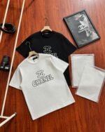 Chanel Outline Logo Bold Letter Print Crew Neck Cotton Casual Short Sleeve T-shirt 2 Colors