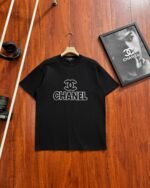 Chanel Outline Logo Bold Letter Print Crew Neck Cotton Casual Short Sleeve T-shirt 2 Colors - Image 2