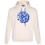 Louis Vuitton Cream White Circular Four-Leaf Clover Letter Print Drawstring Hooded Sweatshirt With Front Kangaroo Pocket