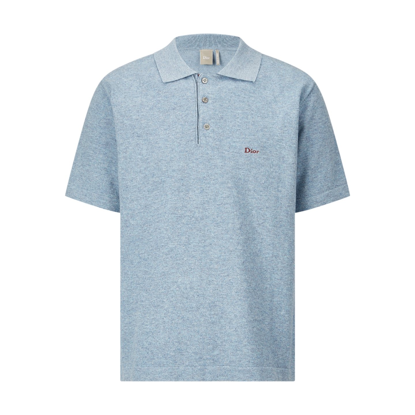 26070311-Dior-Polo-short-01 Dior Heather Light Blue Fine Knit Short Sleeve Lapel Polo Shirt With Small Embroidery Logo - Image 1