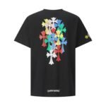 Chrome Heart Black Double-Sided Color Cross Floral Letter Print Chest Pocket Crew Neck Cotton Short Sleeve T-shirt - Image 2