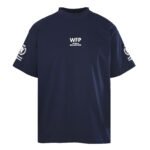 Balenciaga Navy Blue Stand Collar Wreath Letter Print Loose Cotton Short Sleeve T-shirt