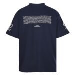 Balenciaga Navy Blue Stand Collar Wreath Letter Print Loose Cotton Short Sleeve T-shirt - Image 2