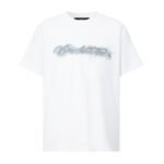 Louis Vuitton White White Denim Frayed Patch Letter Embroidery Crew Neck Loose Cotton Short Sleeve T-shirt