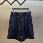 Fendi Navy Blue Stitched Detail Drawstring Elastic Waist Loose Knit Casual Sports Shorts