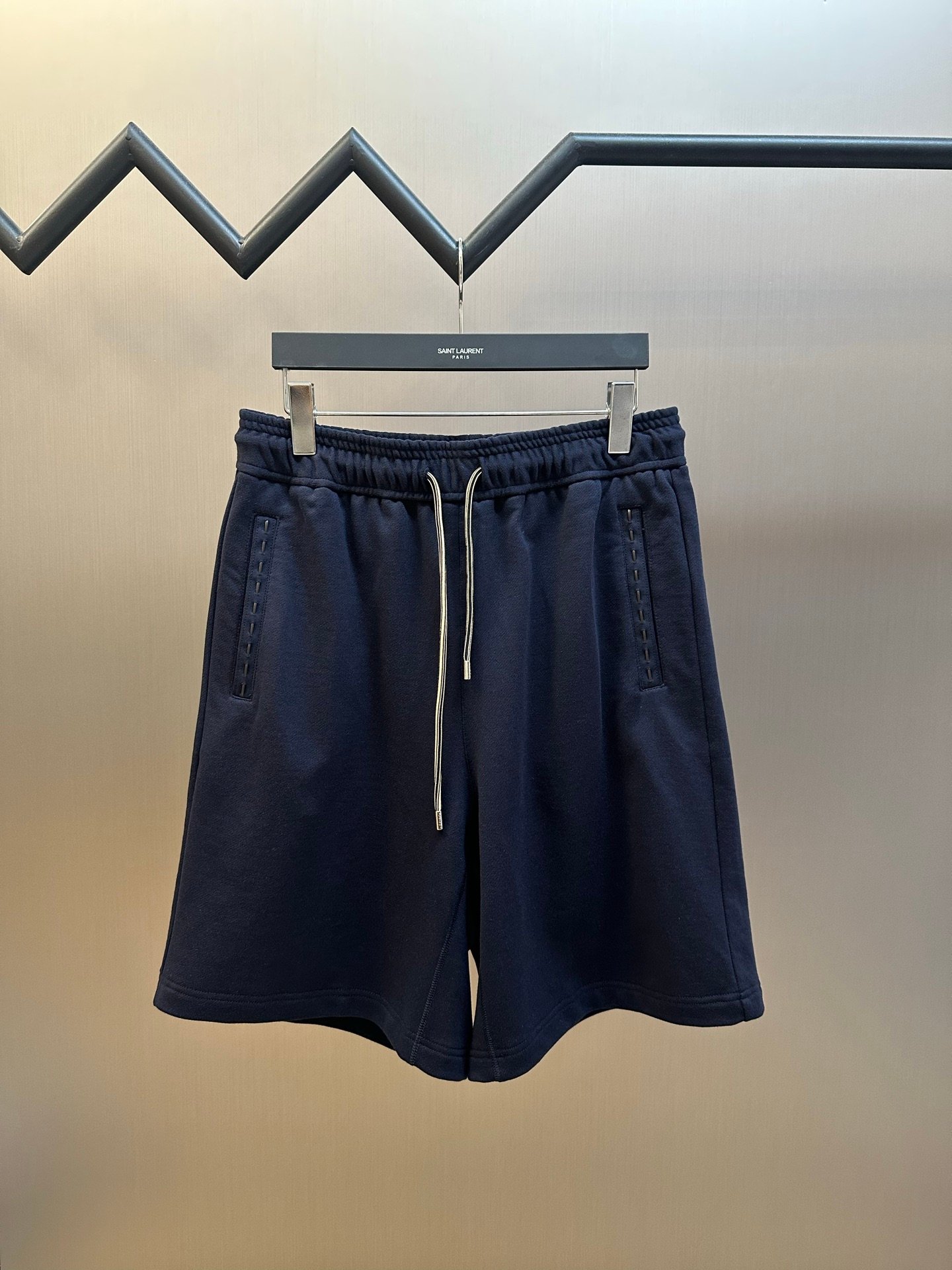 26070316-Fendi-Short-01 Fendi Navy Blue Stitched Detail Drawstring Elastic Waist Loose Knit Casual Sports Shorts - Image 1
