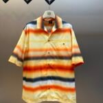 Loewe Gradient Sunset Stripe Cuban Collar Short Sleeve Shirt With Chest Pocket Embroidery