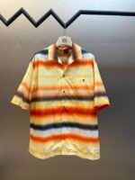 Loewe Gradient Sunset Stripe Cuban Collar Short Sleeve Shirt With Chest Pocket Embroidery