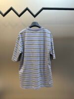 Prada Color Block Stripe Chest Pocket Raw Edge Crew Neck Casual Cotton Short Sleeve T-shirt - Image 2