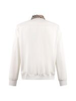Burberry Off White Plaid Contrast Collar Zip Up Bomber Jacket With Embossed Logo - Image 2