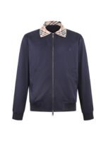 Burberry Navy Plaid Contrast Collar Zip Up Bomber Jacket With Embossed Logo (Copy)