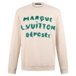 Louis Vuitton Cream White Jagged Green Letter Embroidery Crew Neck Loose Cotton Sweatshirt