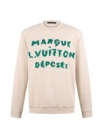 Louis Vuitton Cream White Jagged Green Letter Embroidery Crew Neck Loose Cotton Sweatshirt